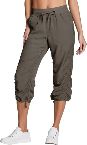 ADHOWBEW Capri Pants for Women Stretch Active Summer Drawstring Casual Hiking Outdoor Baggy Lightweight Joggers with Pockets