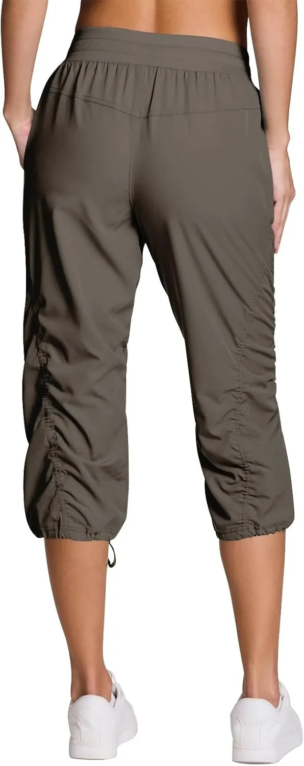ADHOWBEW Capri Pants for Women Stretch Active Summer Drawstring Casual Hiking Outdoor Baggy Lightweight Joggers with Pockets
