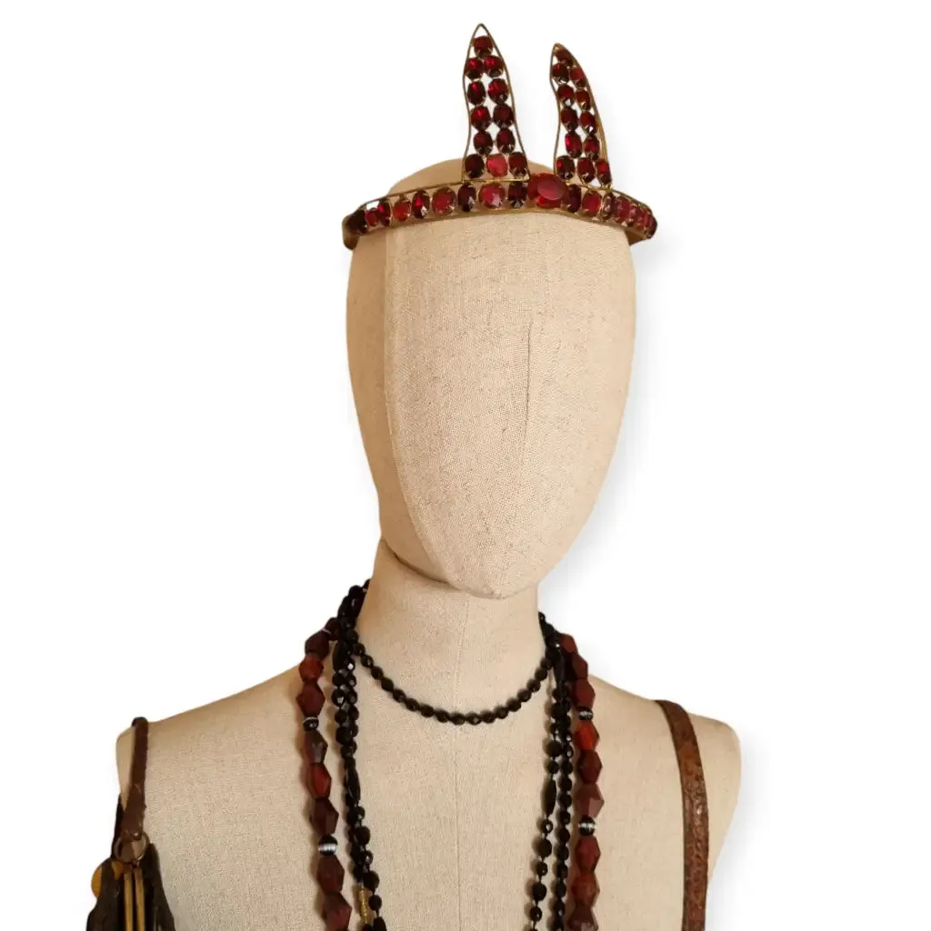 Antique Red "Vamp" Crown, Dramatic Femme Fatale Hair Accessory, 1910-20.