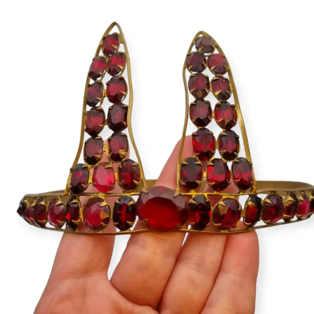 Antique Red "Vamp" Crown, Dramatic Femme Fatale Hair Accessory, 1910-20.