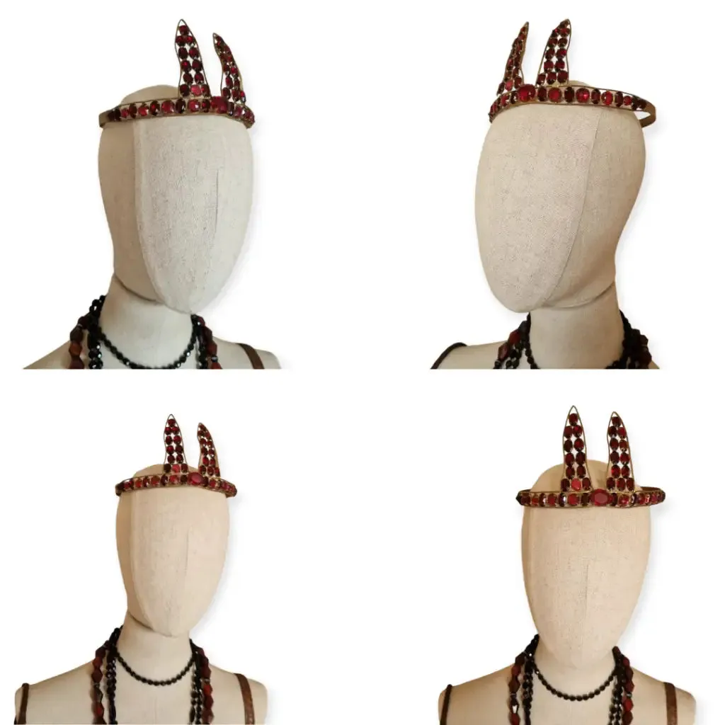 Antique Red "Vamp" Crown, Dramatic Femme Fatale Hair Accessory, 1910-20.