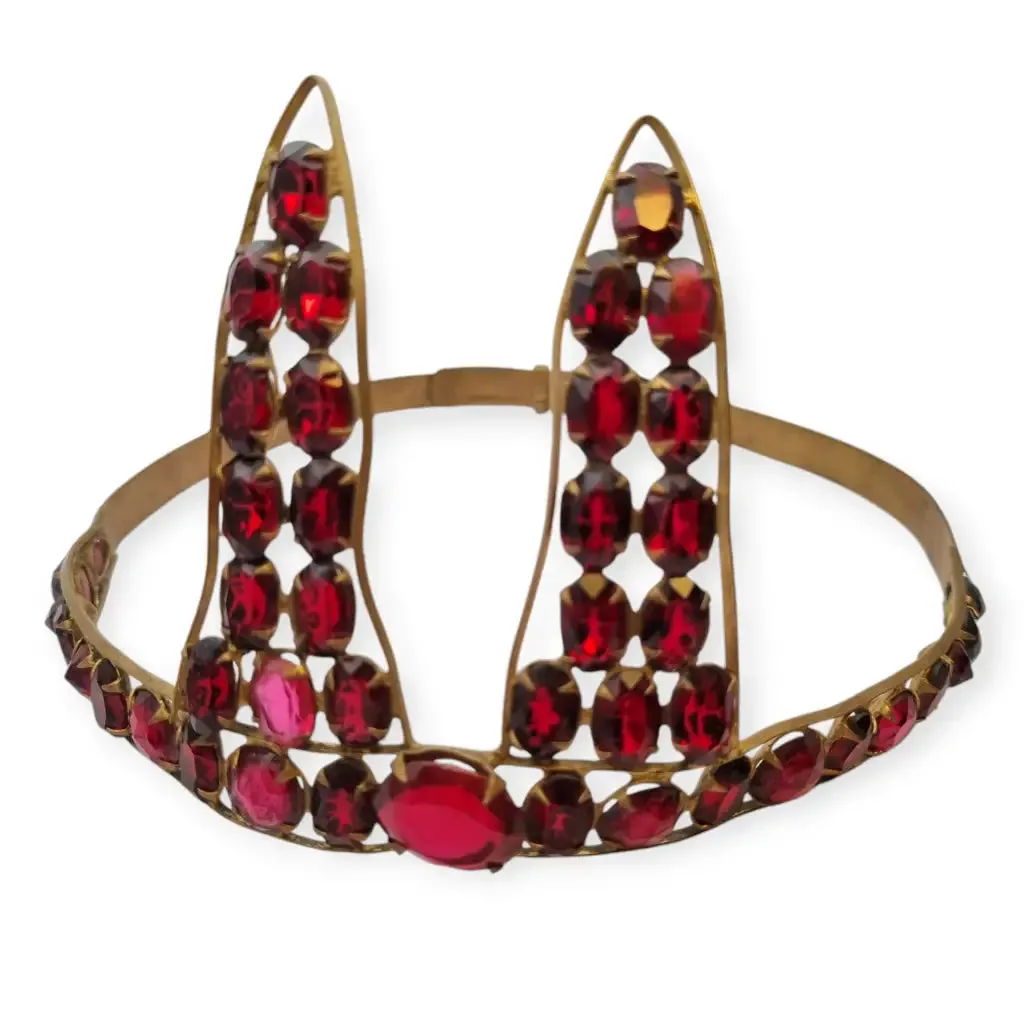 Antique Red "Vamp" Crown, Dramatic Femme Fatale Hair Accessory, 1910-20.