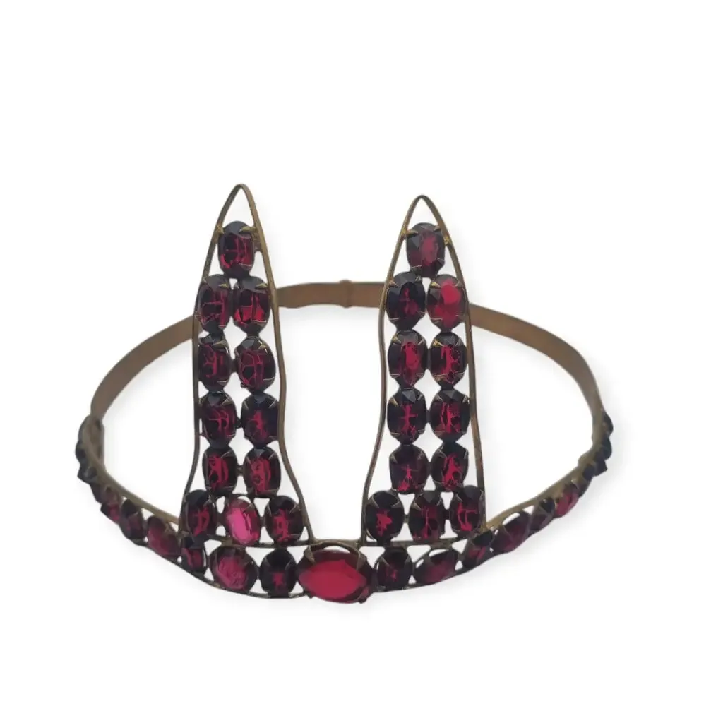 Antique Red "Vamp" Crown, Dramatic Femme Fatale Hair Accessory, 1910-20.