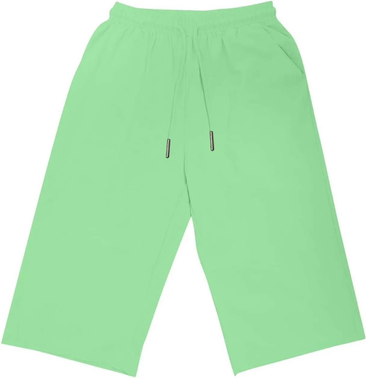 Bermuda Shorts for Women Knee Length Elastic Waist Drawstring Linen Capri Lightweight Summer Long Shorts with Pockets