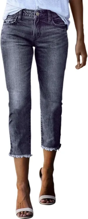 Capri Jeans for Women High Waisted Stretchy Skinny Jeans Cut Off Hem Denim Capris Summer Blue Jean Capris