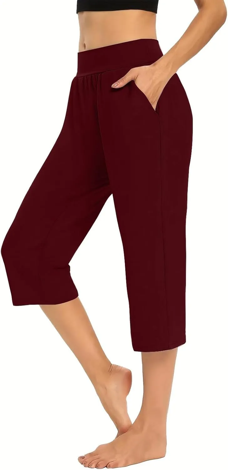 Capri Pants for Women 2024 Casual Capris Leggings Summer Loose High Waist Wide Leg Yoga Pant with Pocket Lounge Wear