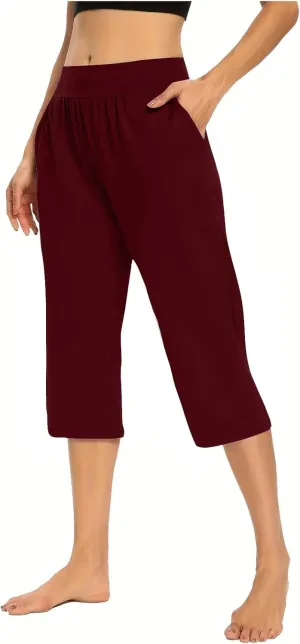 Capri Pants for Women 2024 Casual Capris Leggings Summer Loose High Waist Wide Leg Yoga Pant with Pocket Lounge Wear