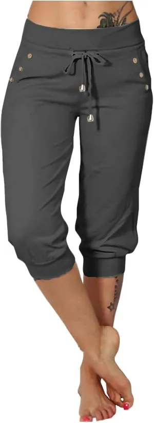 Capris Pant for Women High Waist Drawstring Stretch Jogger Soft Lightweight Yoga Hiking Pant with Pockets