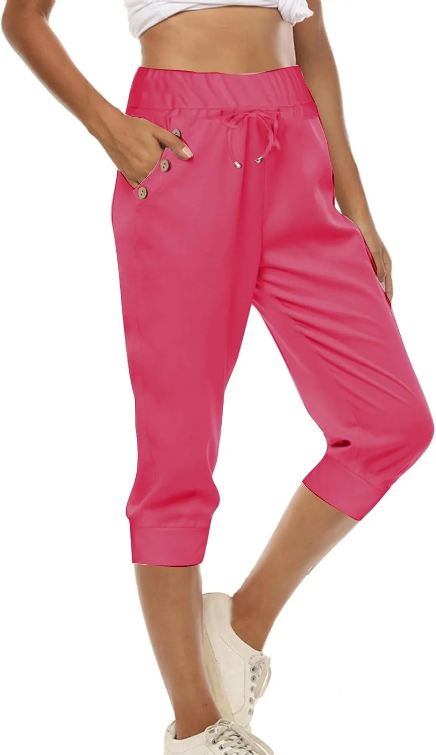 Capris Pant for Women High Waist Drawstring Stretch Jogger Soft Lightweight Yoga Hiking Pant with Pockets