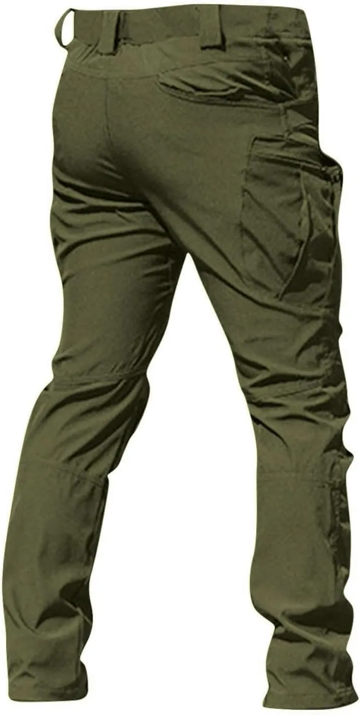 Cargo Pants for Men Multi Pocket Athletic Trousers Military Fan Elastic Waistband Casual Overalls Hiking Pants