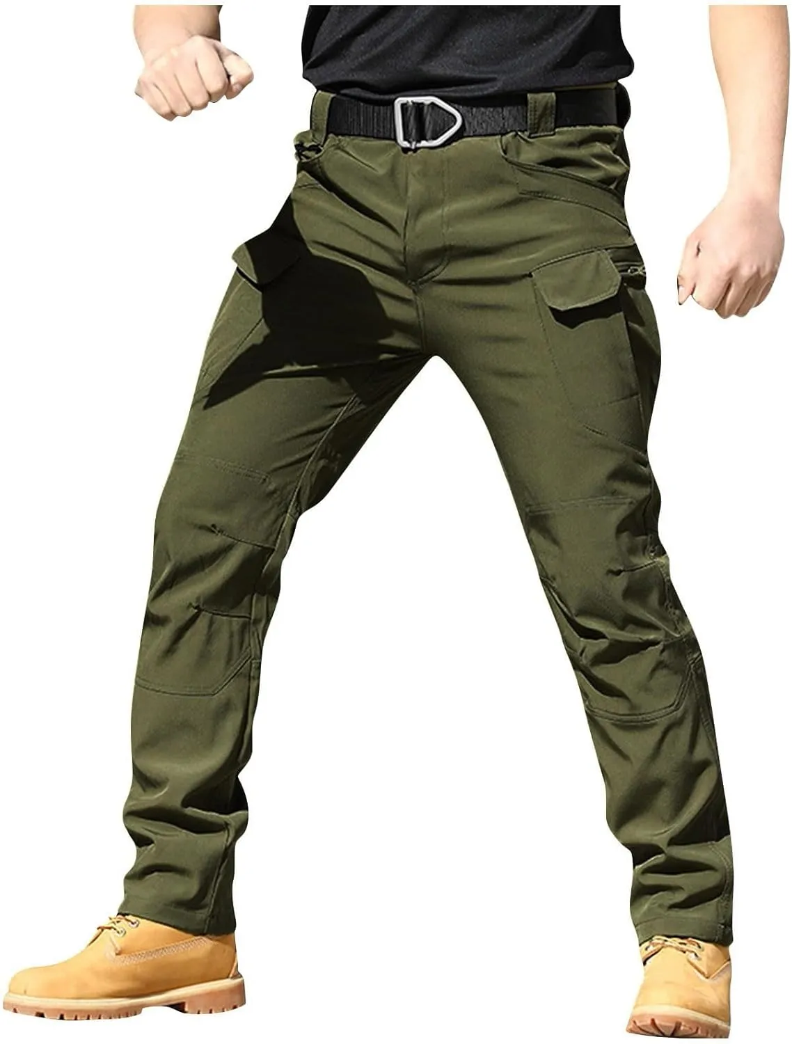 Cargo Pants for Men Multi Pocket Athletic Trousers Military Fan Elastic Waistband Casual Overalls Hiking Pants