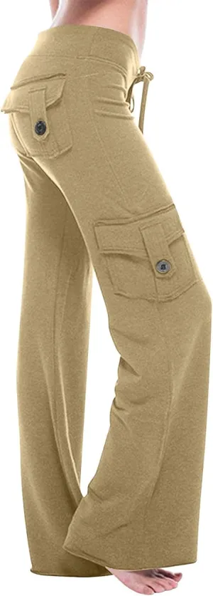 Cargo Pants Women Plus Size Wide Leg Yoga Pants High Waisted Straight Leg Lounge Trousers Flare Leggings with Pockets