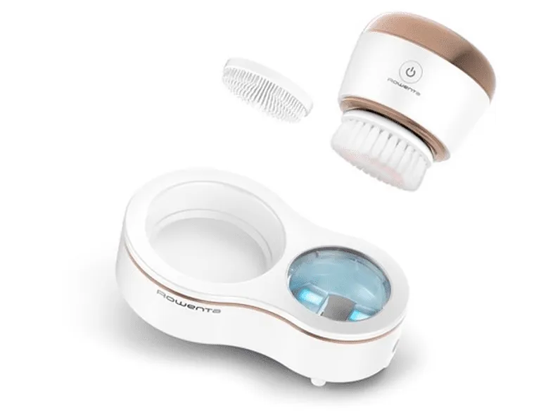 Cepillo facial - Rowenta LV4020, LED azules, Autonomía 90 min, Estación de almacenamiento, Blanco
