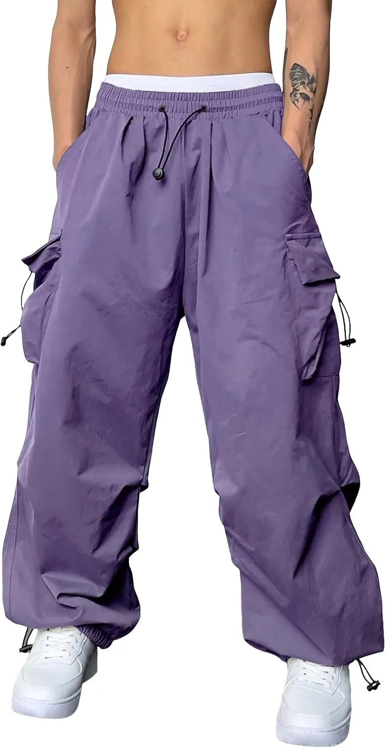 Mens Baggy Cargo Pants Trendy Casual Parachute Pants Loose Fit Harem Joggers for Streetwear Y2k Clothes with Pockets