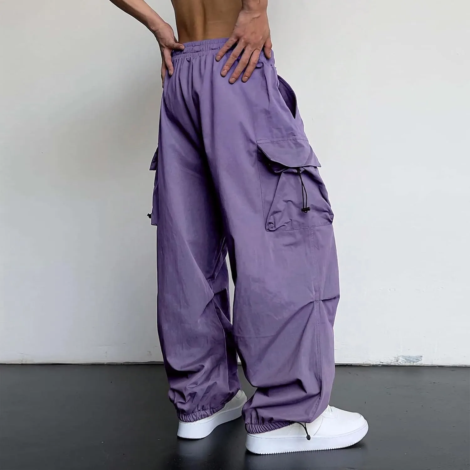Mens Baggy Cargo Pants Trendy Casual Parachute Pants Loose Fit Harem Joggers for Streetwear Y2k Clothes with Pockets