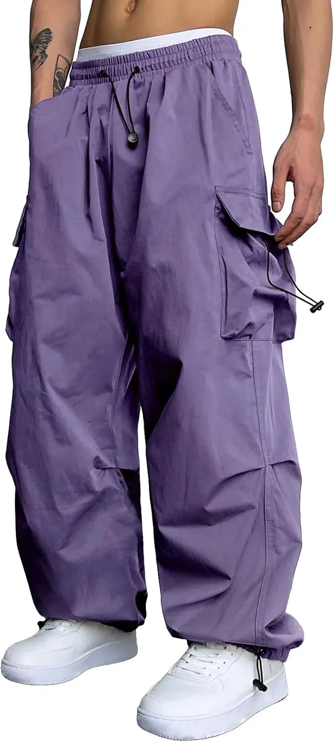 Mens Baggy Cargo Pants Trendy Casual Parachute Pants Loose Fit Harem Joggers for Streetwear Y2k Clothes with Pockets