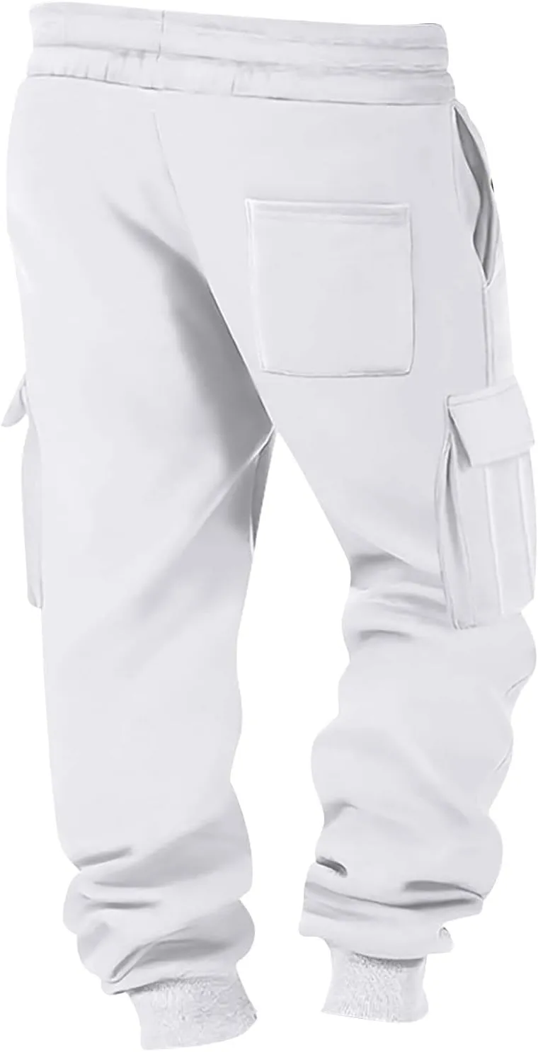 Men's Casual Cargo Joggers Drawstring Straight Leg Breathable Camo Pants Workout Loose Fit Twill Jogging Sweatpants