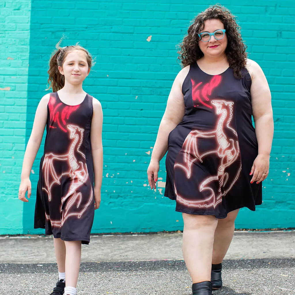 Neon Dragon Skater Dress with Pockets - Adult