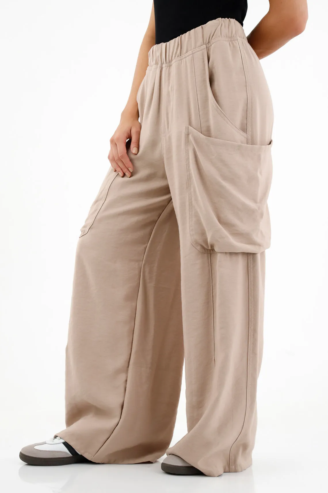 Pantalón con pretina elástica crudo para mujer