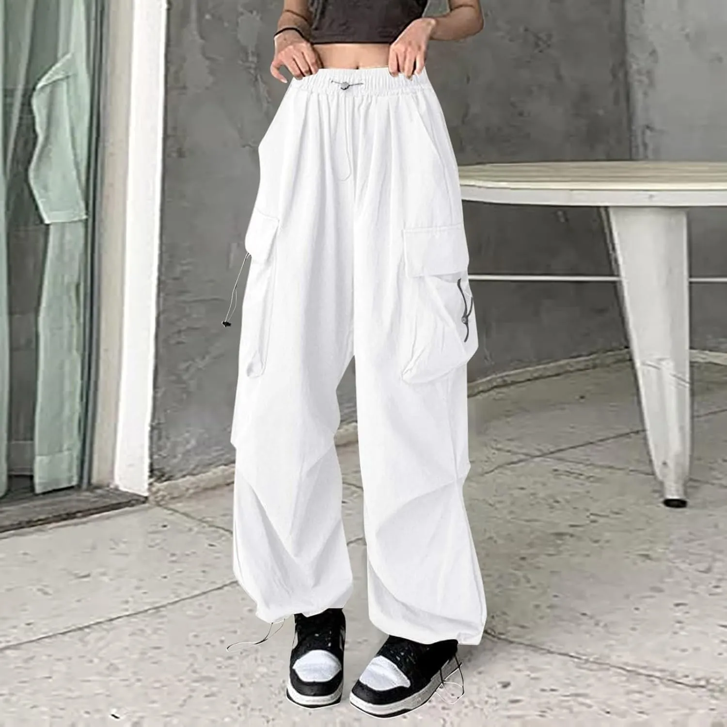 Plus Size Cargo Pants Women Lightweight High Waisted Parachute Pants Trendy Y2K Cargo Sweatpants Joggers