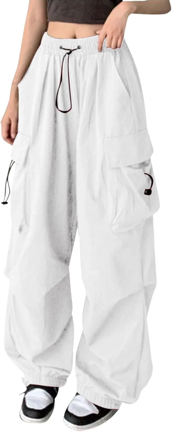 Plus Size Cargo Pants Women Lightweight High Waisted Parachute Pants Trendy Y2K Cargo Sweatpants Joggers