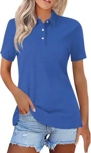 Polo Shirts for Women Short Sleeve Collared Tees Business Casual Button Down Blouses Summer Basic Tunic Tops 2025