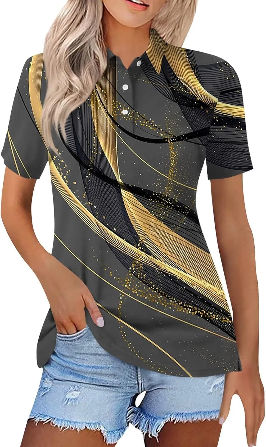Polo Shirts for Women Short Sleeve Collared Work Tshirts Business Casual Button Down Blouses Summer Trendy Tops 2025