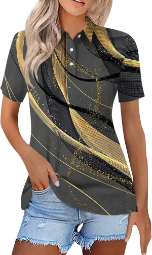 Polo Shirts for Women Short Sleeve Collared Work Tshirts Business Casual Button Down Blouses Summer Trendy Tops 2025