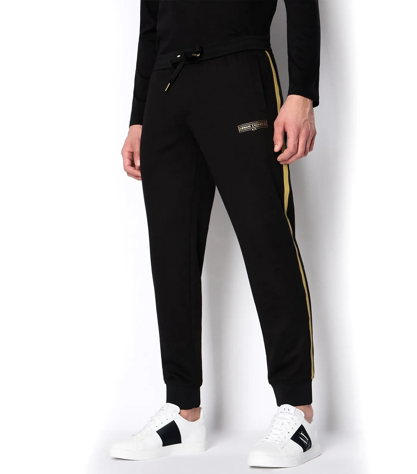 Stretch Poly Viscose Interlock Metallic Logo Detail Joggers