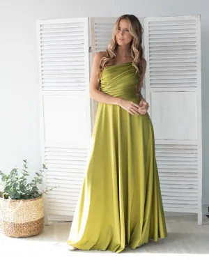 Vestido Largo de Fiesta Loreto Asimetrico Verde Limon