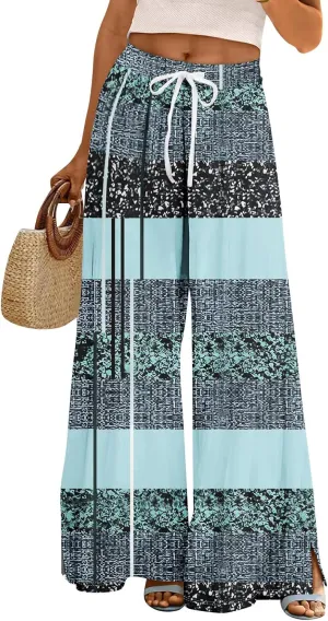 Wide Leg Loung Pants for Women Lightweight Bohemian Print Baggy Summer Pants Loose Fit Fashion Trousers