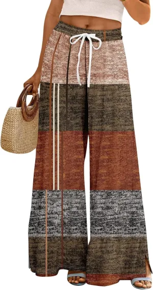 Wide Leg Loung Pants for Women Lightweight Bohemian Print Baggy Summer Pants Loose Fit Fashion Trousers