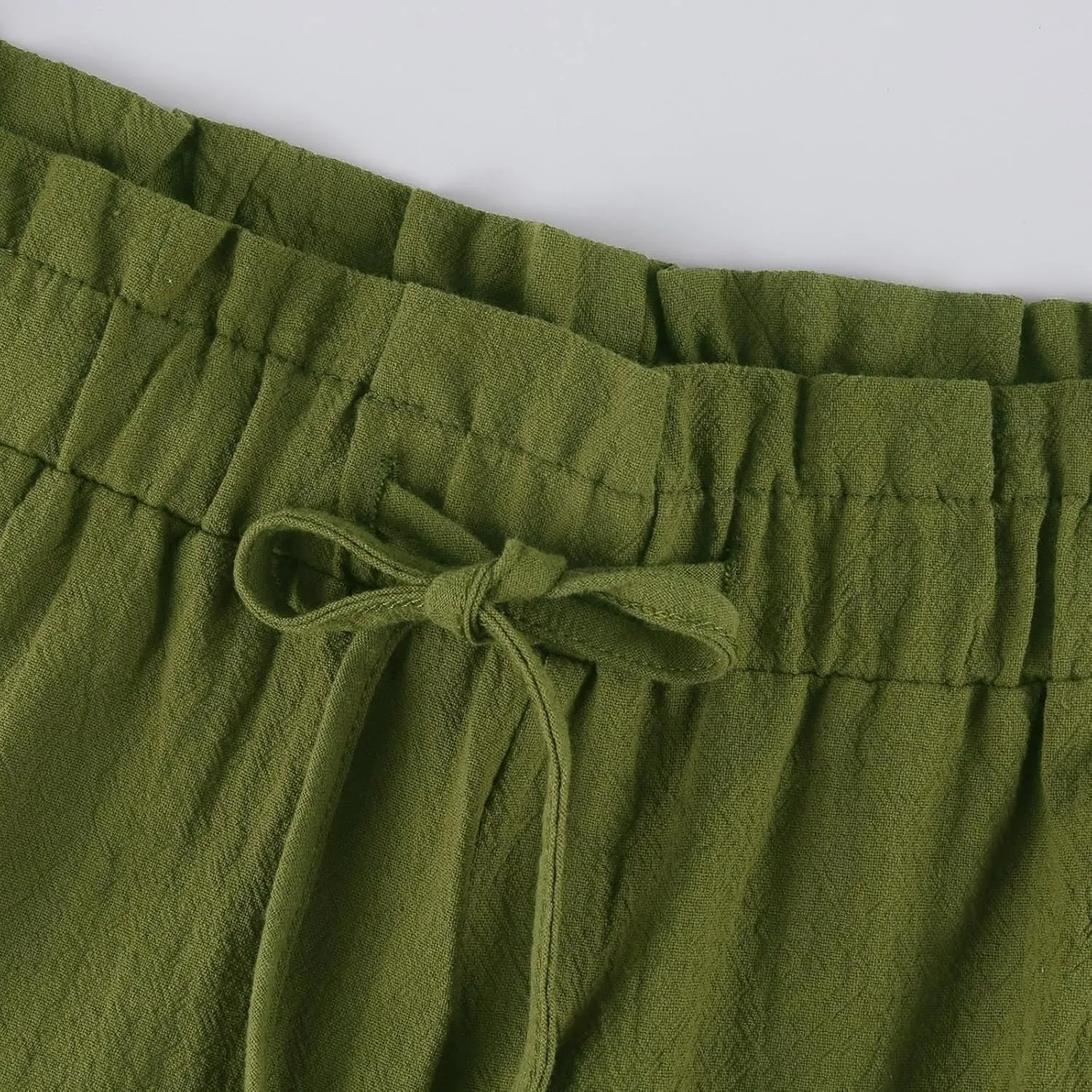 Womens Linen Pants 2025 High Waist Elastic Straight Leg Pant Casual Loose Lightweight Summer Beach Trousers
